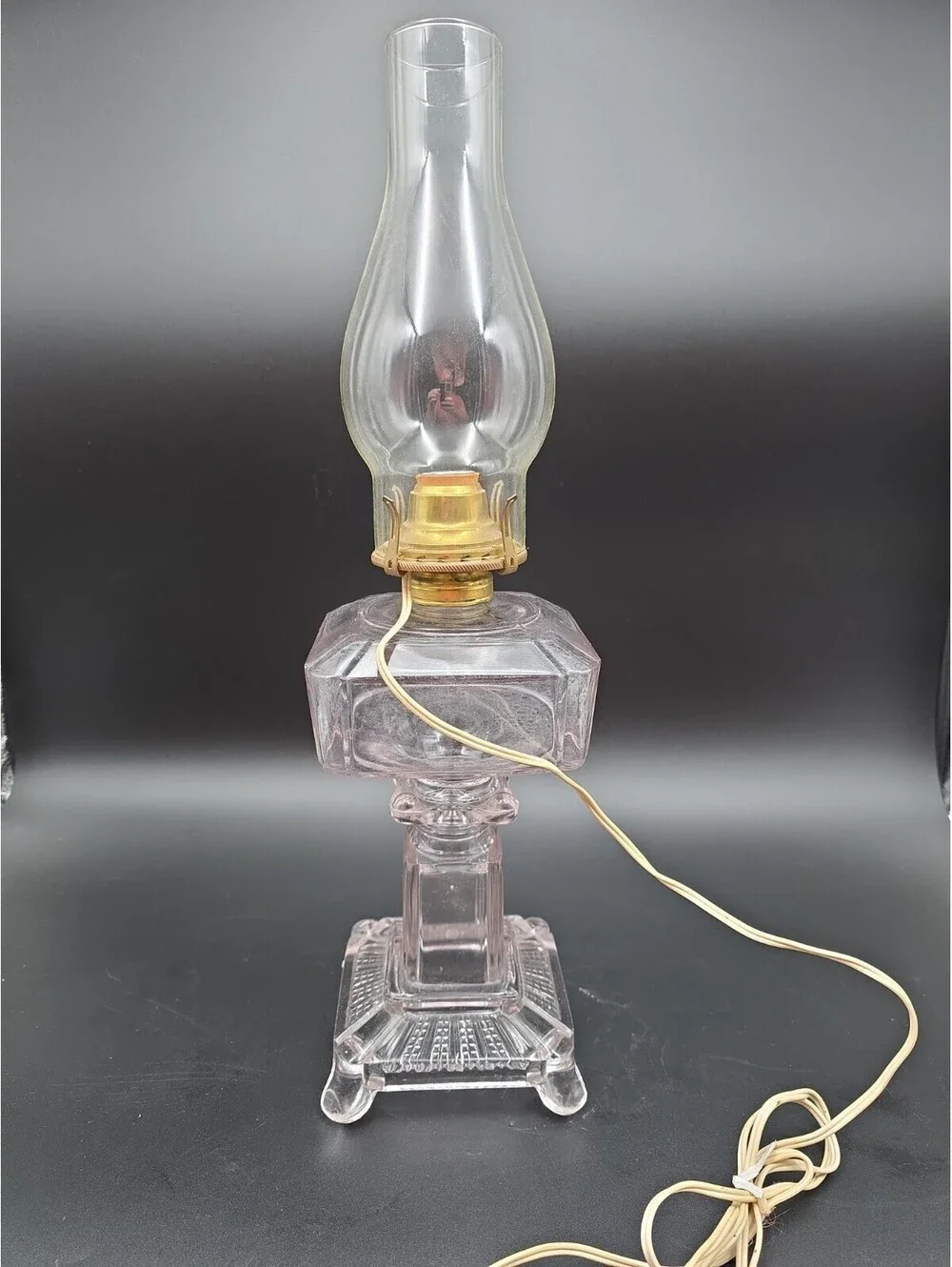 Electrified Ripley & Adams Co Kerosene or Oil Glass Square Lamp Slight Purple